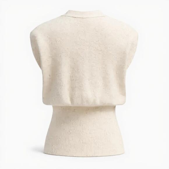 Commense Cream Sleeveless Wrap Top L with Gold Button Waist Detail - Picture 3 of 6